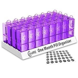 CAidRE Monthly Pill Organizer 2 Times A Day, One Month Pill Organizer AM PM, 31 Day Pill Organizer, Monthly Pill Box Organizer for Vitamins, Supplements and Medications, 31 Day Pill Case, Purple