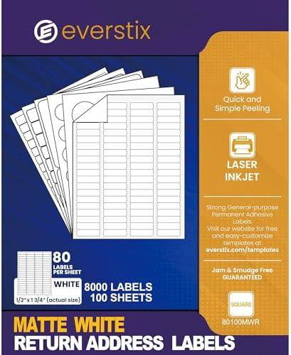 1/2" x 1-3/4", 100 Sheets, 8000 Return Address Labels for Laser & Inkjet Printers, Letter Size