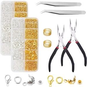 Jump Rings for Jewelry Making Kit (2400PCS Silver & Gold) Open Jump Rings with Pliers, Tweezers, Lobster Clasps, and Jump Ring Opener for DIY Necklace, Bracelet & Earring Repair Supplies