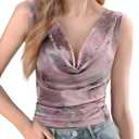 GERT COREL Women's Cowl Neck Sleeveless Top 2035 Sleeveless Ruched Floral Printed Shirts Summer Tank Tops Dusty Pink (Purple)