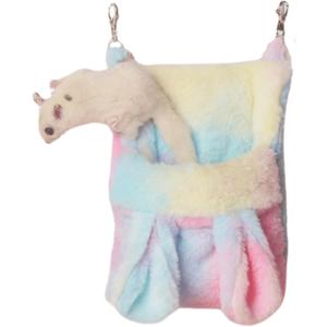 Rainbow Thick Velvet Ferret Sugar Gliders Hammock Pouch Sack Swing Hanging Bed for Rat Guinea Pig Squirrel and Other Small Animal (Colorful-Pink)