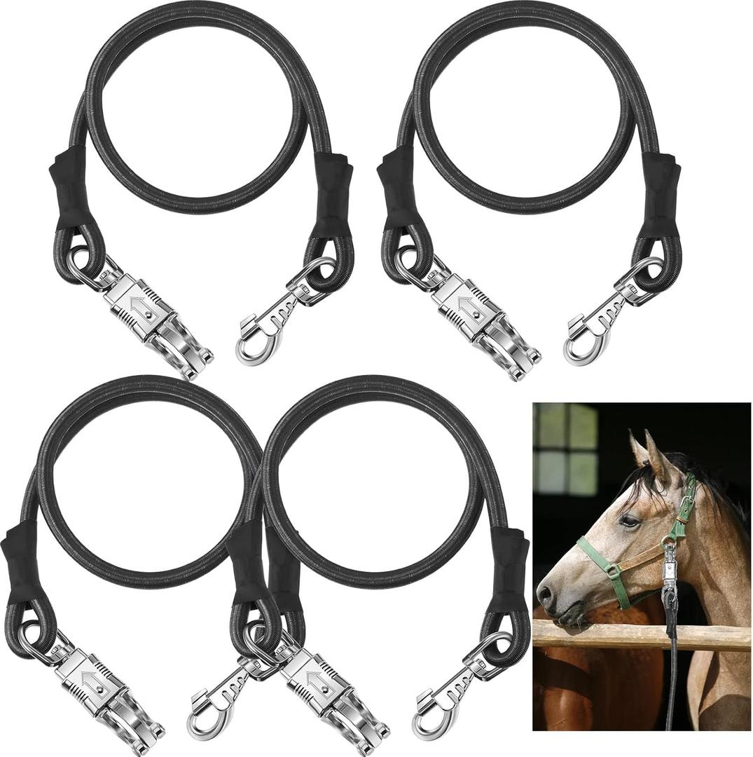 4 Pack Bungee Cross Ties Set Horse Trailer Tie Straps Bulk Bungee Cords with Snaps for Horse Trailer Accessories, 36 Inch Long (Black)