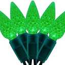 YULETIME Green One-Piece C6 LED Christmas Lights, Total 71 Feet 140 Count 2 Strands 35.5ft 70ct 6" Spacing Waterproof Strawberry String Light (Green)