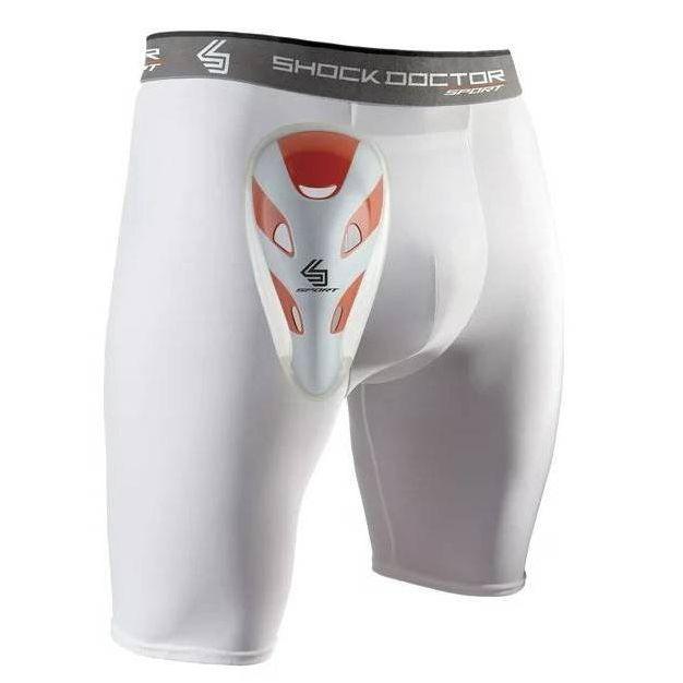 Shock Doctor Compression Shorts with Protective Cups Adult M - White: Knit Athletic Underwear