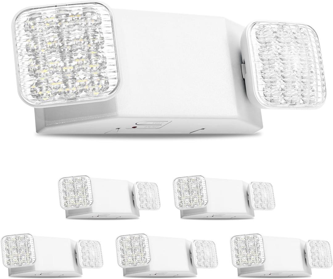 VEVOR 6 Pack Emergency Lights for Business, with Battery Backup, Commercial LED Emergency Exit Lighting Fixtures, AC 120/277V, with Two Square Head Adjustable, 90-Minute Backup, for Business, White