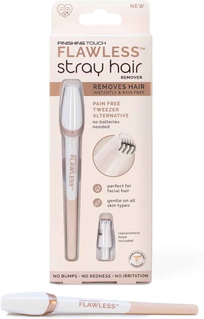Finishing Touch Flawless Stray Hair Remover, Precise Micro-Blade Hair Removal Tool, Designed to Painlessly Cut Stray Hairs from Chin and Lips to Fingers and Toes, for All Skin Types (White)