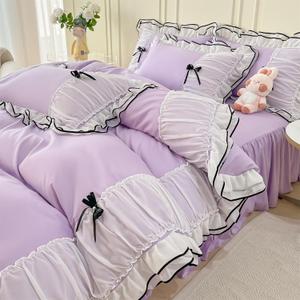IHOUSTRIY Kid Duvet Cover Full Size, Ruffle Beddding Set with Bowtie, 3 Pieces Comforter Cover Set with Zipper Closure, Girl Bedding with Pillowcase - Purple, Full, Comforter Not Included