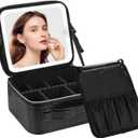 Chomeiu Makeup Bag with LED Mirror, Travel Makeup Case for Women and Makeup Artists Cosmetic Organizer Large Make Up Bags with Light Up Mirror, 3 Color Lights, Adjustable Dividers, Crocodile Pattern