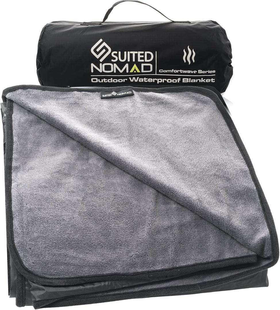 SUITEDNOMAD Large Waterproof Outdoor Stadium Blanket, Windproof and Warm Extra Thick Fleece or Quilted Sherpa, Great for Cold Weather Camping, Picnic, Sports, Festivals (Slate Grey)
