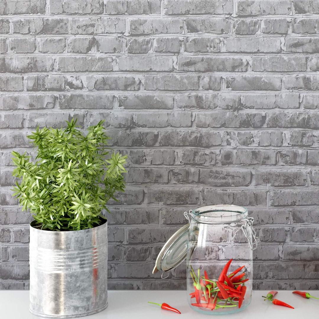 2 x Timeet Grey Brick Peel and Stick Wallpaper Brick Contact Paper 17.7" x 78.7" Removable Wallpaper Self-Adhesive 3D Brick Wallpaper Grey Brick Wallpaper for Room Decoration Vinyl Film Roll (Gray 2)