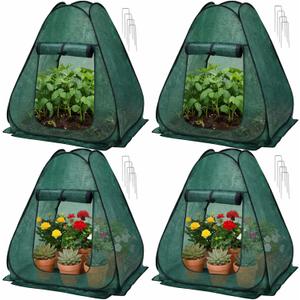 4 Pack 28" x 28" x 32" Pop up Plant Covers with Zipper Door and Stakes, Garden Netting, Crop Cage Against Birds, Small Animals and Direct Sunlight