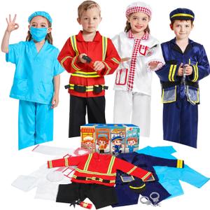 DISHIO Dress Up Clothes for Kids Pretend Role Play Costumes Trunk Toddlers Dress Up Costumes with Fireman Police Doctor Chef Kids Costume Dress Up for Boys Girls Birthday Party Age 3 to 6 (S)