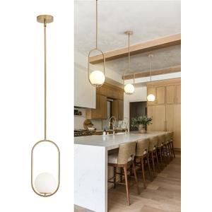 Yunnix 3 Pack Pendant Lights Kitchen Island, Pendant Light Fixtures, Modern Matte Gold Globe Glass Pendant Lighting, Brass Mid Century Chandelier One Light for Bathroom Bedroom Dining Room