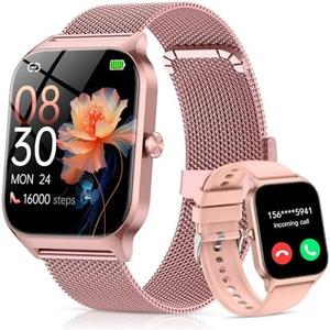 CASCHO Smart Watch for Women (2 Bands), Bluetooth Call Smartwatch with AI Voice,1.85" HD Fitness Watch,Heart Rate/SpO2/Steps/Sleep Monitor,120+ Sports Modes,Smart Watches for Android iOS-Rose Gold