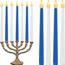 CHENGU 12 Pcs LED Taper Candles Flameless Battery Dripless Dinner Candles for Thanksgiving Day, Weddings, Church, Hanukkah, Christmas, Autumn, New Year Celebration(Blue,Taper)