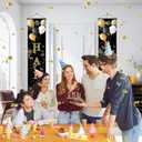 Birthday Door Banner 12x71 Inch Vertical Hanging Decoration Gold Black Happy Birthday Letter Sign Polyester Entryway Welcome Party Backdrop Indoor Outdoor Door Panel Wall Display