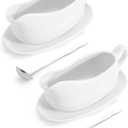 LoeJan 17oz 2 Pack Gravy Boat with Sauce and Spoon, Ceramic Sauce Serving Dish, Easy-Pour Big Dripless Lip Spout Serveware Set For Salad Cream Milk Broth Black Pumpkin Thanksgiving