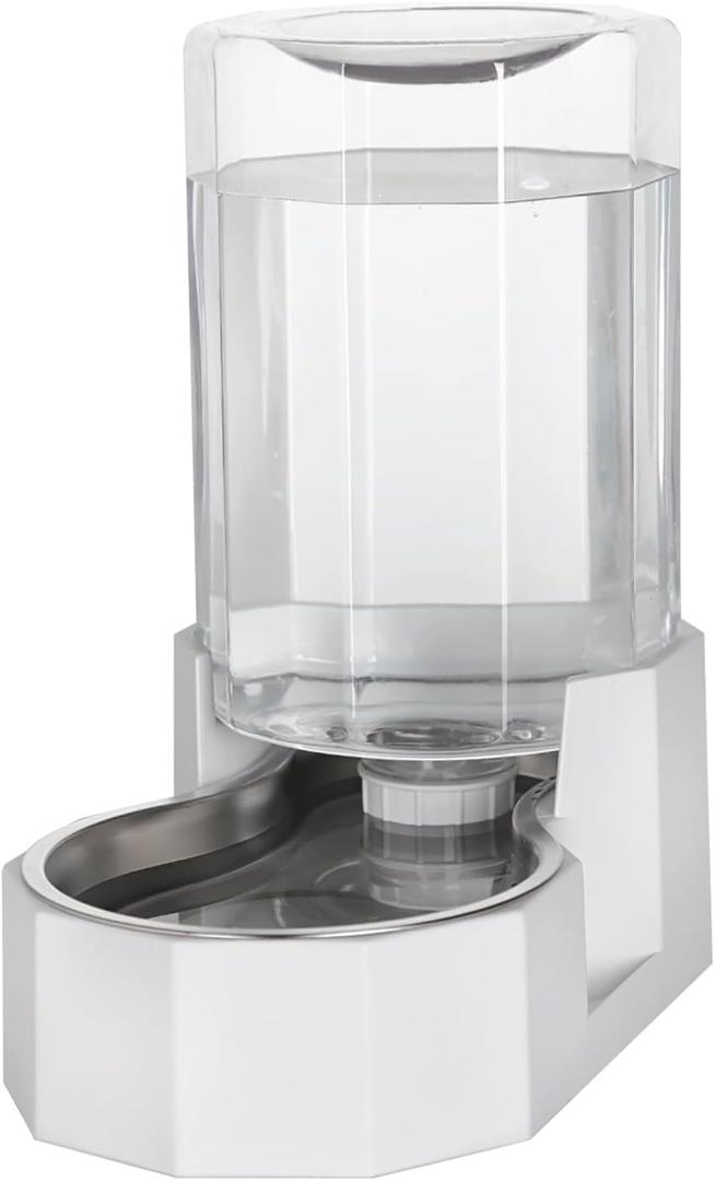 Automatic Pet Water Dispenser with Stainless Steel Bowl, Gravity Waterer, Angular Water Feeder for Small to Large Dogs and Cats (White, 6L Without Filter)