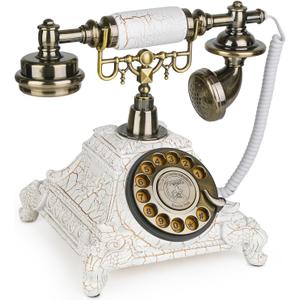 Sangyn Antique Phone European Style Vintage Telephone Retro Landline Telephones Decor Old Fashioned Phones for Home Office Hotel Decoration (White)