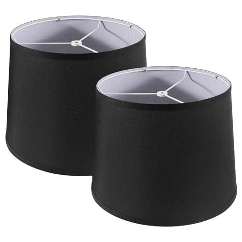 Lamp Shades Set of 2, 11"x13"x10" Large Black Lampshades, Drum Lampshade for Table Lamps Floor Lamp, Natural Linen Fabric Replacement Lamp Shade, Hand Crafted Medium Lampshade, Easy Assembly