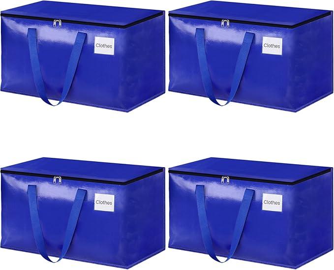 StorageRight Heavy Duty Moving Boxes-Moving Bags with Zipper, Reinforced Handles and Tag Pocket-Collapsible Moving Supplies-Totes for Storage Great for moving, Storage and Travel 93L(Blue-4 Pack)