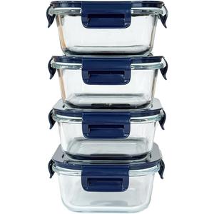 Small Square Glass Food Storage Containers With Lids 2 Cup Square Glass Containers, 16 oz Small Food Containers, Leak-proof lunch Bowls, Dishwasher Microwave Freezer Safe -(Dark Blue)