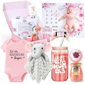New Mom Gifts & Baby Girl Gift Set for Newborn,Baby Girl Gift Basket with Baby Milestone Blanket,Pregnancy Gifts for Expecting Mom,New Mom Care Package After Baby, Pregnancy Gifts for Women and Baby (Rose Pink)
