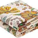 Boho Throw Blanket, 100% Cotton Ultra Soft Luxury Throw Rustic Quilt, 60"x80" Floral Printed Farmhouse Decor Bed Summer Blankets, All Season Rustic Reversible Bohemian Throw for Bed - White