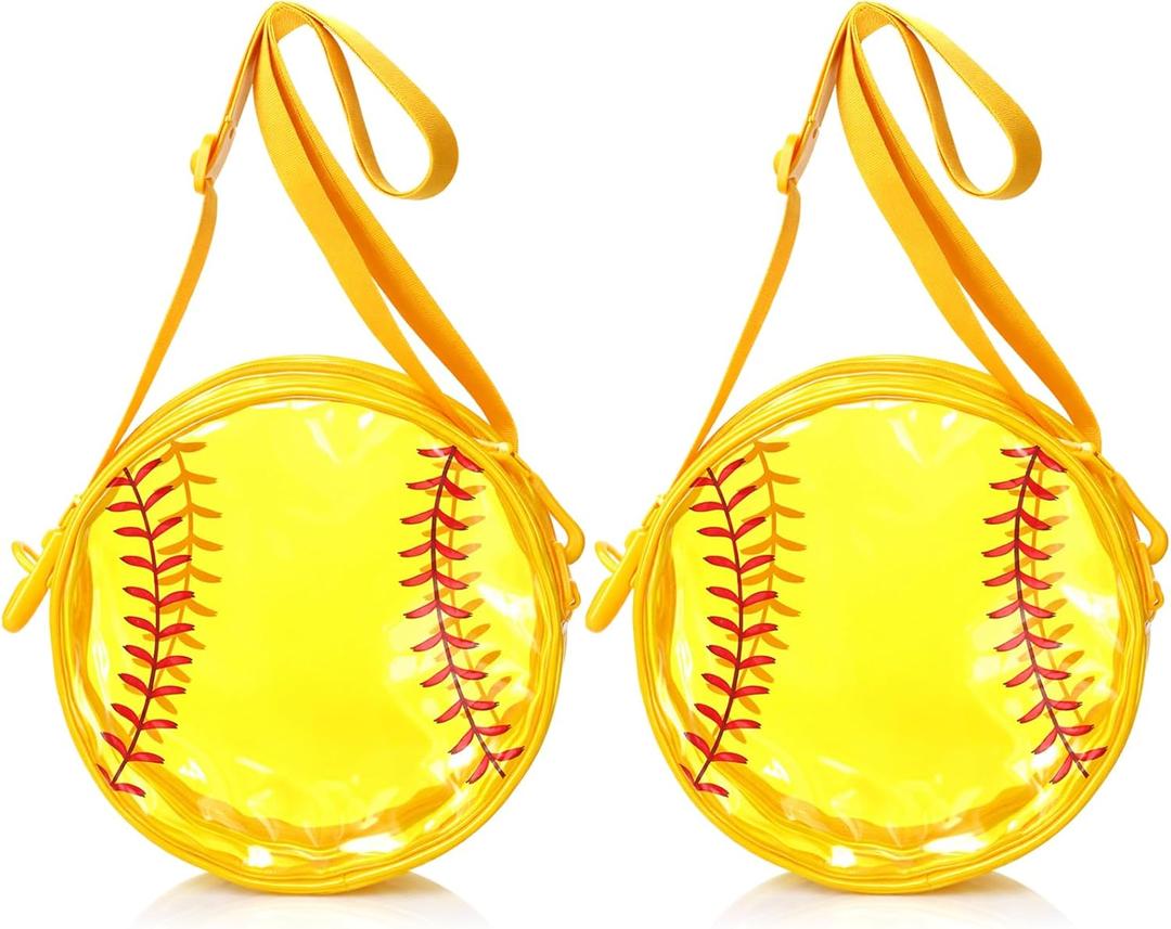 2 Pcs Softball Clear Crossbody Bag for Softball Lovers Stadium Approved Cute Yellow Transparent PVC Round Purse for Game Day Girls Teens Women Moms Players Gift