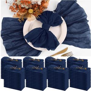 100 Pieces Cloth Napkins Navy Blue Dinner Cheesecloth Napkins for Wedding,Wrinkled Cloth Napkins Bulk for Home Party Rustic Table Decoration, 17 x 17 Inch