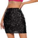 Zando Sequin Skirt for Women -Sparkly Glitter Sparkle Stretchy Bodycon Mini Skirts for Disco, Night Out, Club, Party (Large, Black)