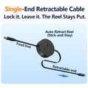 AGVEE 0.3ft Fixed / 2.3ft Extend USB-C to C Charger Cable Mountable One Way Retractable 60W Fast Charging Cord, Pocket-Sized for iPhone 16 15, Samsung, Android, Desk Organizer, Black