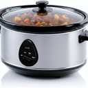 OVENTE Electric Slow Cooker with 3 Cooking Settings, Non-Stick and Dishwasher Safe Stoneware, Stainless Steel Body, Glass Lid, 3.7 Qt Oval Pot for Entrees, Soups, Sauces, Stews & Dips, Silver SLO35ABR