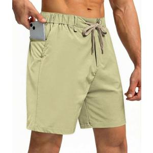 PRIVIMIX Mens Stretch 7 Inch Casual Shorts with Multi-Pocket Quick Dry Lightweight Shorts for Golf Summer (Brown, XXXL)