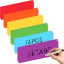 12 Pcs Large Magnetic Dry Erase Labels for Classroom, 12 x 4 Inch Rectangle Magnetic Name Plates Label Flexible Magnet Stickers for Whiteboards Refrigerator(Rainbow Color,Style 1)