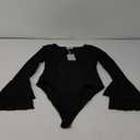 MANGOPOP Bell Sleeve Square Neck Bodysuits for Women Long Sleeve Bodysuit Going Out Tops (Large, Black)