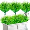 10 Bundles Artificial Grass Plants,Outdoor Faux Grass Plant UV Resistant Fake Plastic Wheat Grass for Indoor Outdoor Fake Realistic Grass for front porch yard patio balcony Garden Decoration- Green