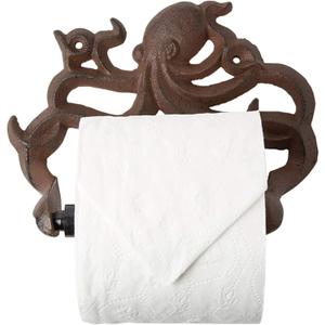 Comfify Decorative Cast Iron Octopus Toilet Paper Holder  Wall Mounted Nautical Bathroom Decor  Kraken Design  Easy to Install with Screws & Anchors  Rust Brown