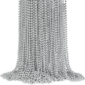 72 PCS Silver Bead Necklaces, Silver Mardi Gras Christmas Beads Necklaces, Patriotic Necklaces, 33 Inch Beaded Necklaces for Mardi Gras Christmas Party, 4th of July and New Year Eve Festive Events