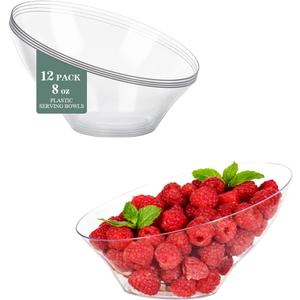 BESTVIP 8oz Clear Plastic Serving Bowls for Party - 12 Pack Angled Disposable Serving Bowls, Party for Chips, Snacks, Fruit, Salad - Bowls for Parties, Daily Use, Catering, Christmas