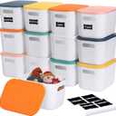 Thyle 12 Pack 7 Quarts Plastic Storage Bins for Storage with Lids Handles Colorful Stackable Desktop Box Bins with Label for Shelf Drawer,10 x 7 x 6 Inch (White)