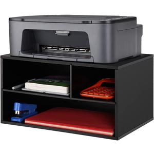 EMERIT Printer Stand Shelf with Storage Wood Desk Paper Organzier for Home/Office,Printer Riser, 2 Tire (Medium, Black)