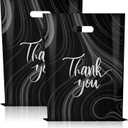 100 Pack Black Thank You Bags, Plastic Bags with Handles, 12 X 15 Inches (2.36 Mil Thickness) for Small Business, Boutique, Retail, Packaging Supplies to Hold Clothes