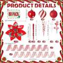 80 Pack Christmas Tree Decorations Set Red White Ornaments Bulk Include 12 Poinsettia, 30 Branches, 2 Woven Ribbon, 12 Icicle Hangings, and 24 Christmas Glitter Ball for Xmas Tree Decor Gift