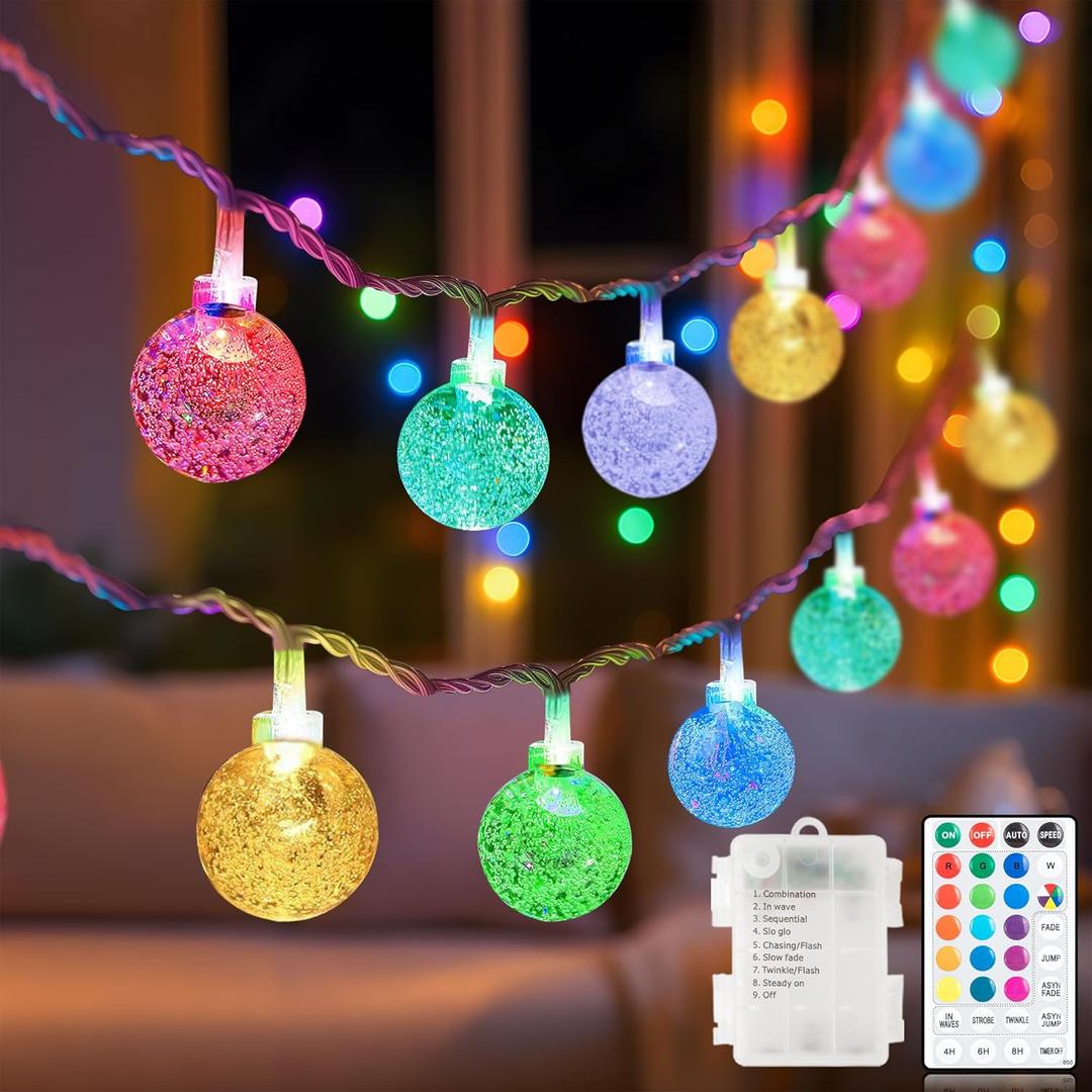 Metaku Outdoor String Lights Battery Operated 16.4ft 50LED Fairy Lights with Remote Waterproof Indoor Outdoor Hanging Globe Decorative Christmas for Patio Gazebo Bistro Garden Balcony (Multicolor)
