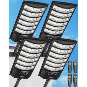 Gefolly Solar Street Lights Outdoor, 6500K Commercial Parking Lot Light Dusk to Dawn, IP68 Security Flood Lights with Motion Sensor Led Lamp for Warehouse, Road, Yard-4Pack