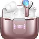 Wireless Earbuds, Bluetooth 5.3 Headphones 2025 NEW Ear Buds 40H Bass Stereo in-Ear Earphones ENC Noise Cancelling Earbuds with 4 HD Mic, USB-C LED Display IP7 Waterproof Sport Headset for Android iOS (Rosegold)