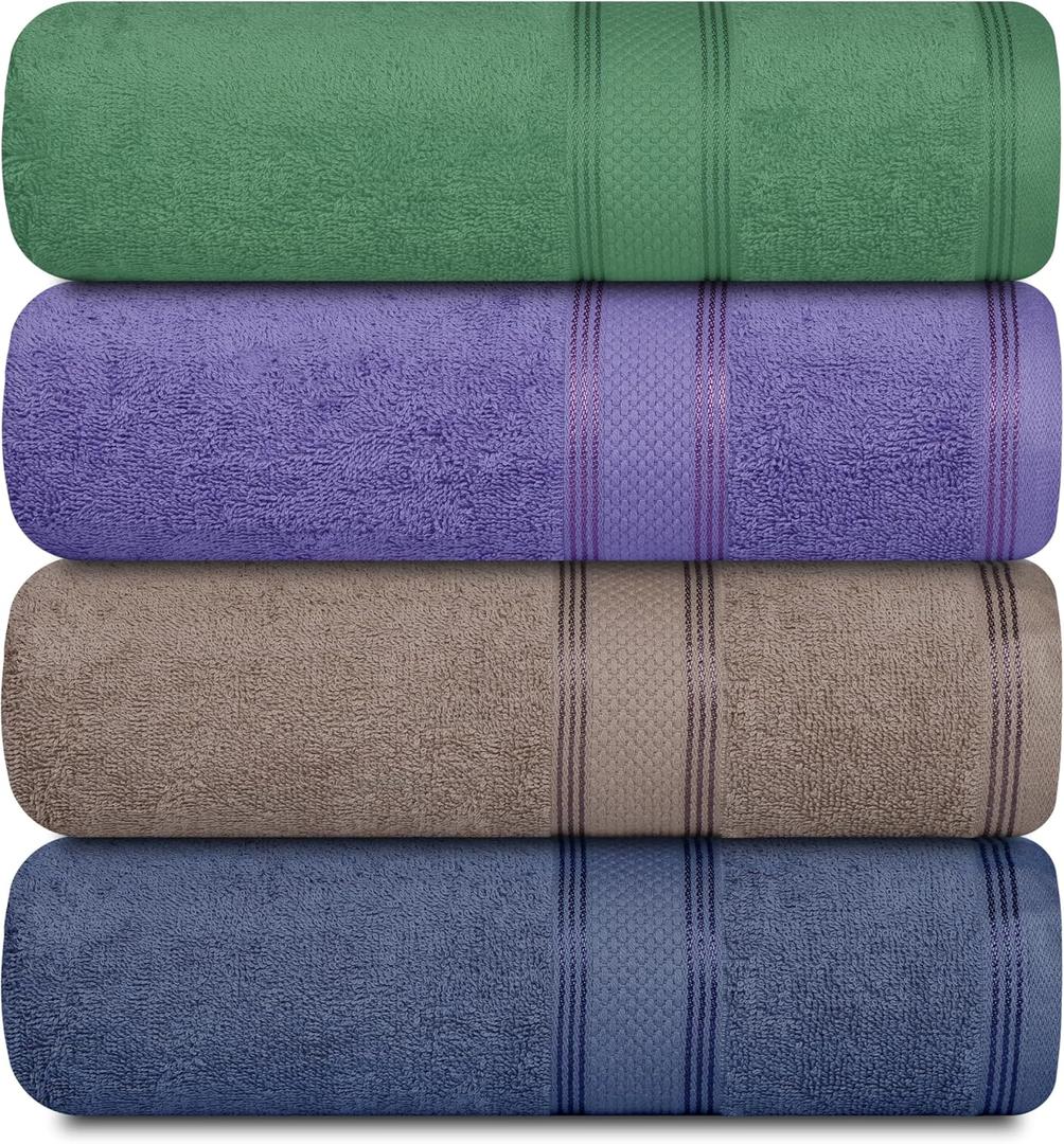 Casa Lino Multicolor II Bath Towels Set of 4 (54" x 27") - Large Bathroom Towel Set - 100% Cotton Towels for Bathroom - Highly Absorbent & Quick Dry Bath Towel Multipack - Hotel Essentials