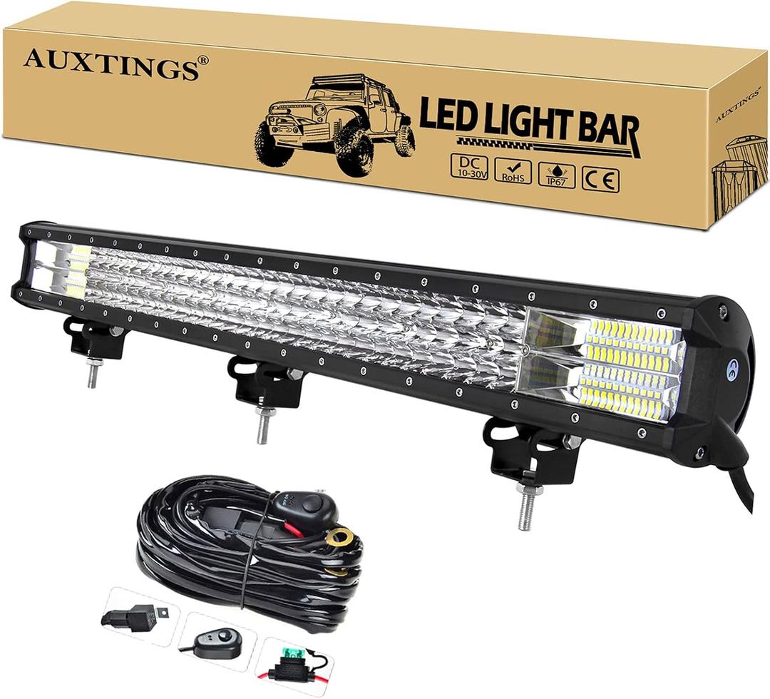 AUXTINGS 28 inch 396W LED Light Bar Triple Row Spot Flood Combo Beam Off Road Lights Waterproof Work Light with Wiring Harness for Jeep Trucks SUV ATV UTV Boat Lights, 12V 24V (28 pouces 3 fichiers + cblage)