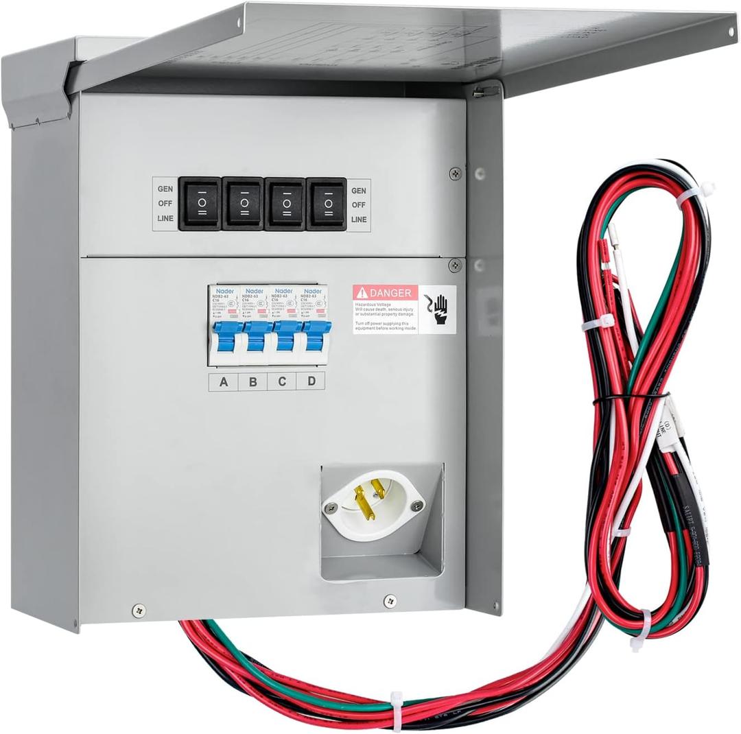 Briidea Home Integration Generator Transfer Switch Kit, 15 Amp 120V 4-Circuit Indoor/Outdoor Generator Transfer Switches with IP 67 Waterproof, Prewired, All Ready for a Next Power Outage